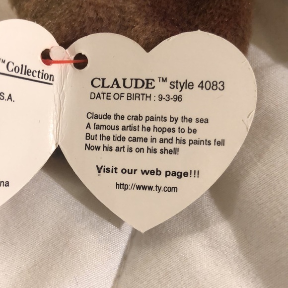“Claude” TY Beanie Baby, Tie Dyed Crab, Vintage Collectible 1996 - Picture 8 of 12